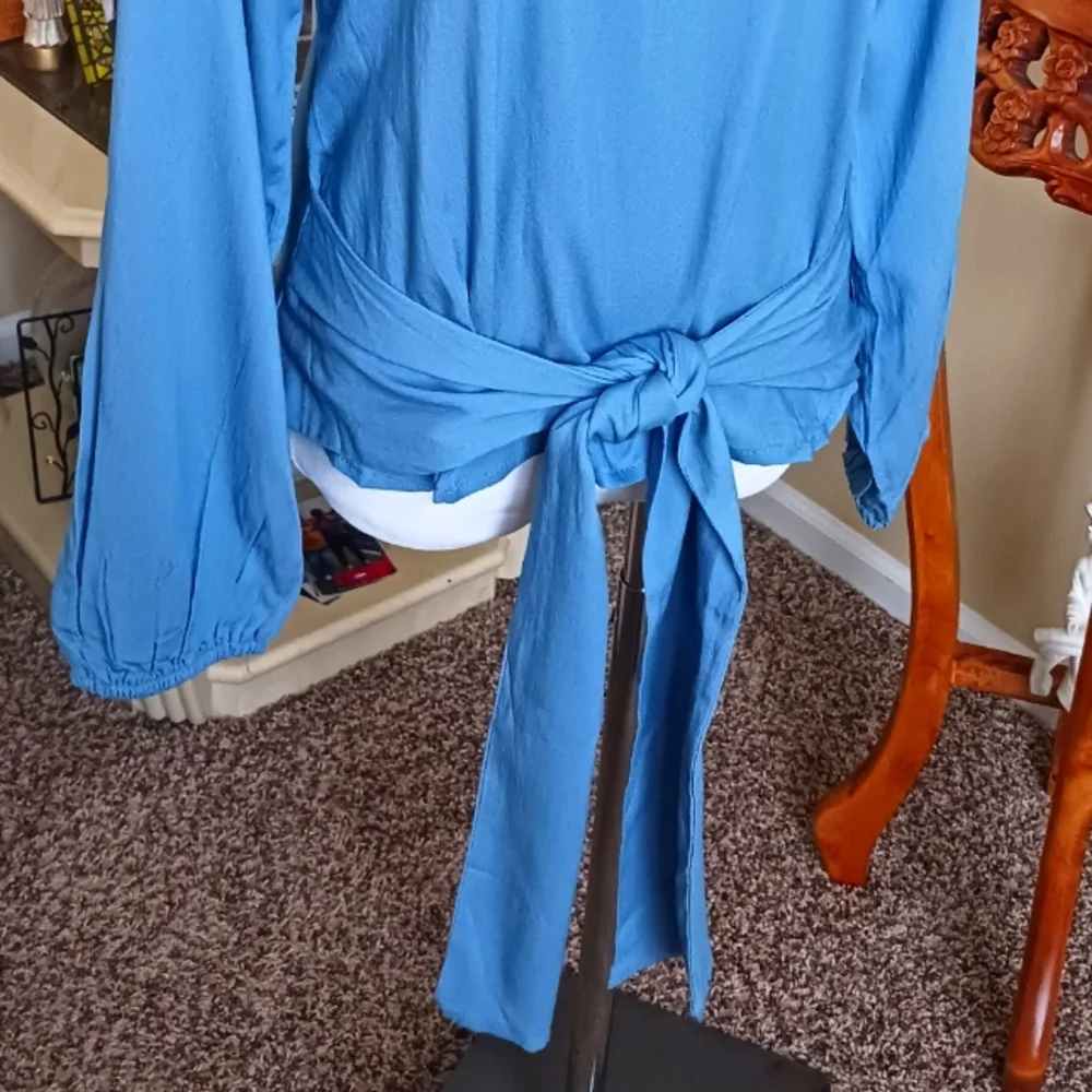 Citrus Apparel Blue Balloon Sleeve Blouse Medium NWT - Picture 7 of 15